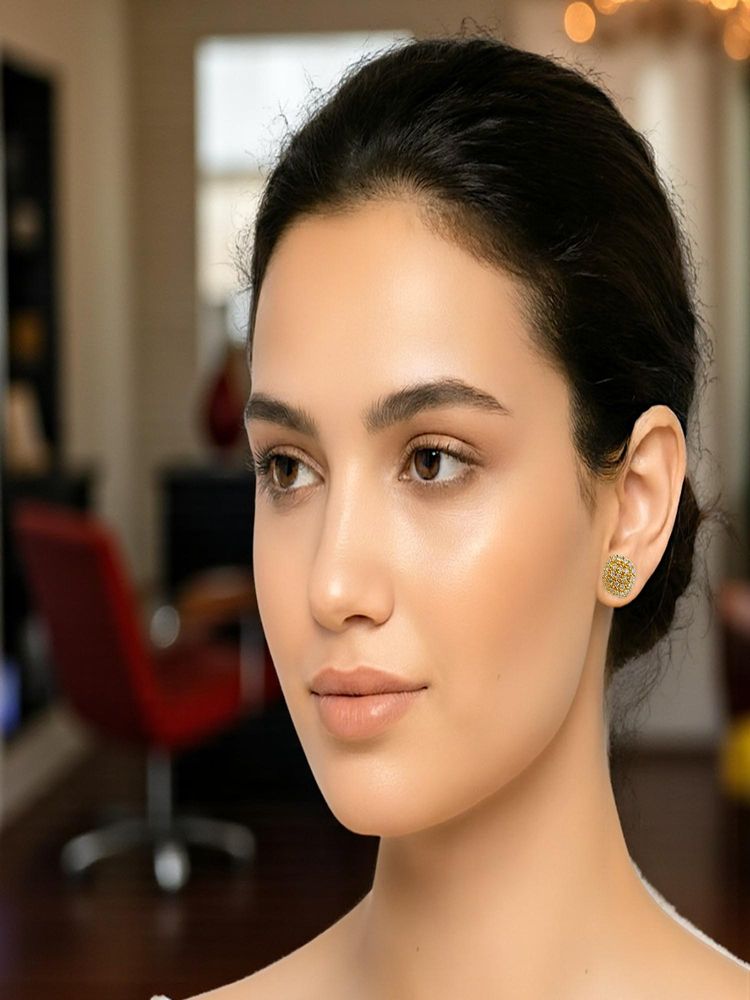 Accessher Gold-Tone Square American Diamond Stud Earrings-image-4