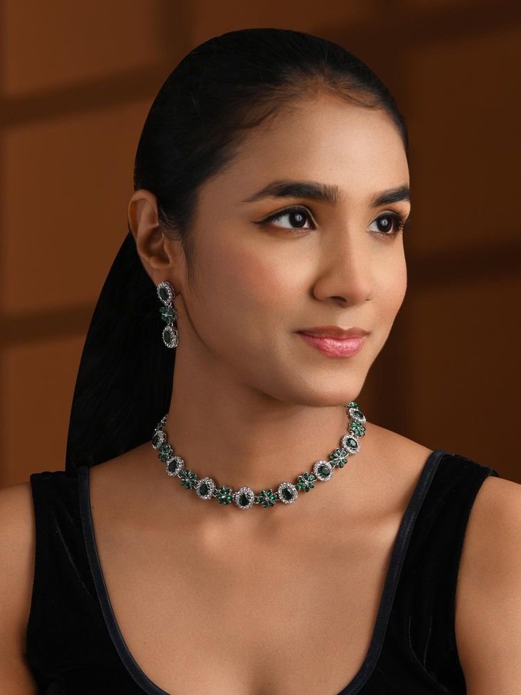 I Jewels Green Silver Plated Kundan Studded Jewellery Set-picture-22