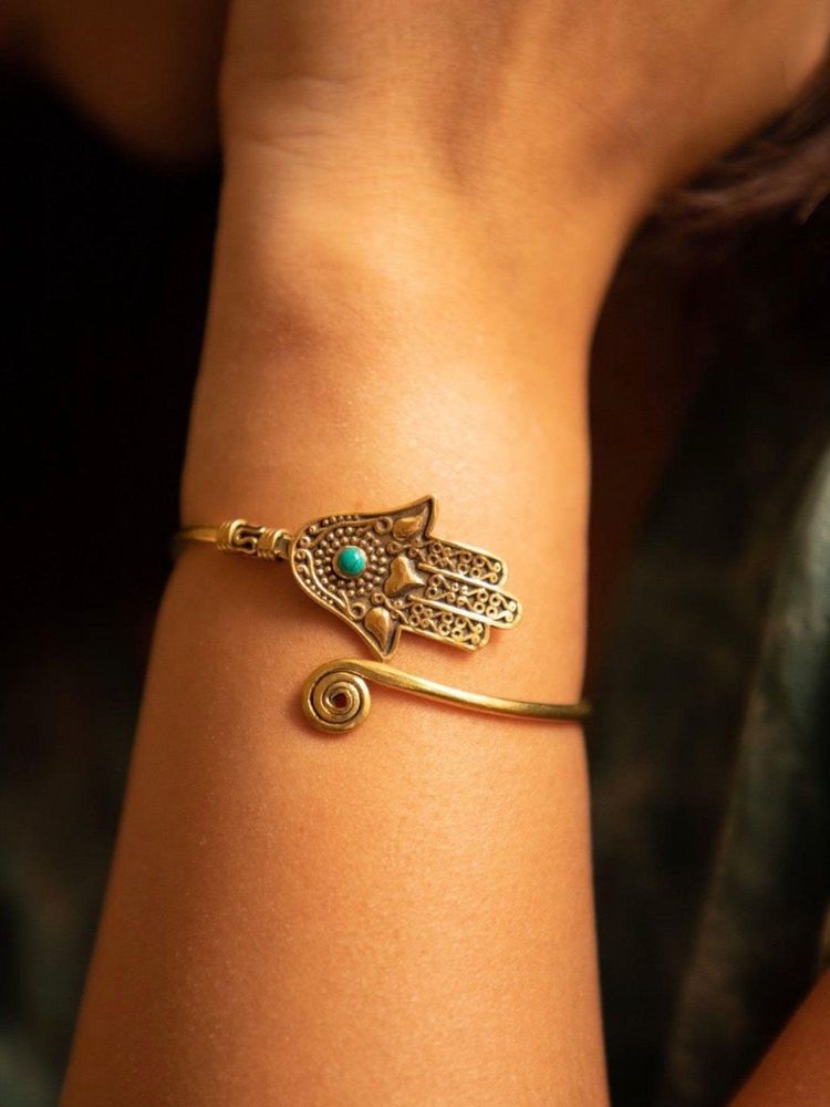 SOUL WORKS Hamsa Hand Cuff With Turquoise Stone-image-38