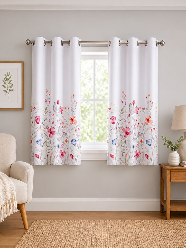 Rosara Home White Floral Room Darkening Curtains (Pack Of 2)-image-0