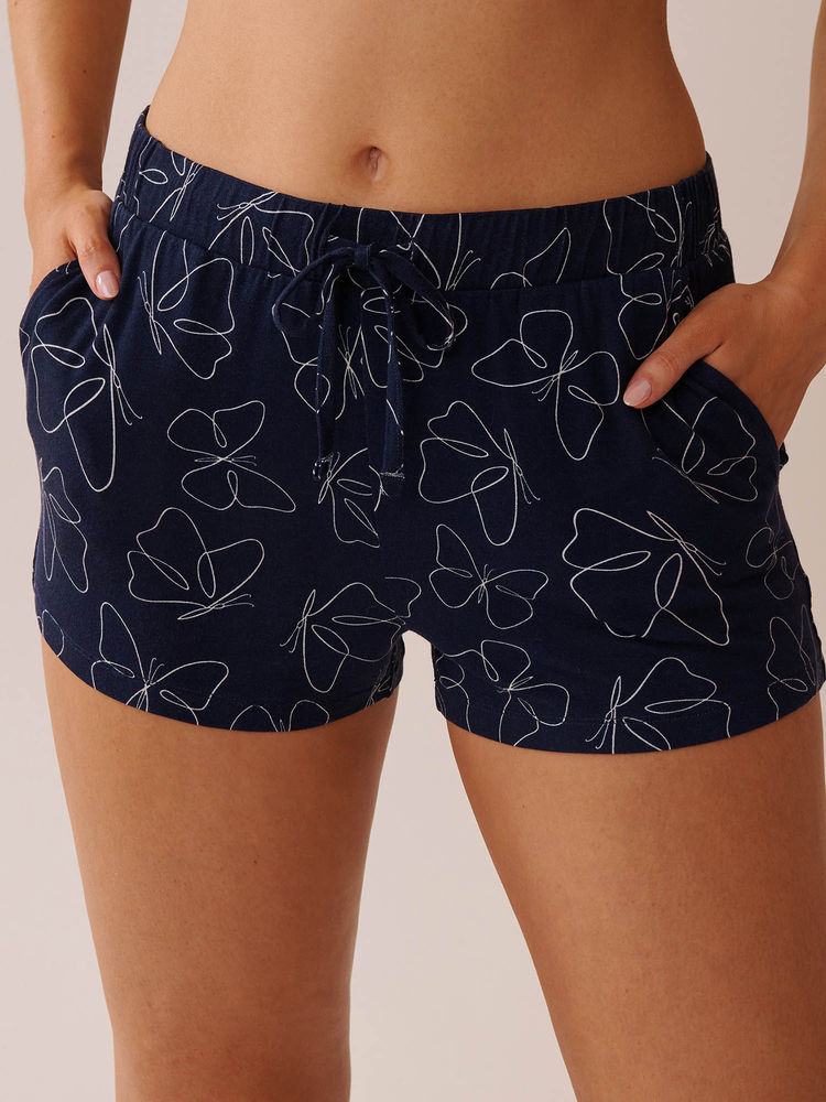 La Vie En Rose Butterfly Print Soft Jersey Pajama Shorts-image-19