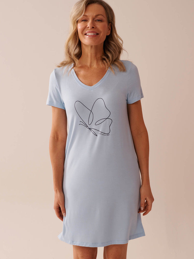La Vie En Rose Butterfly Print Soft Jersey Short Sleeve Sleepshirt-picture-44