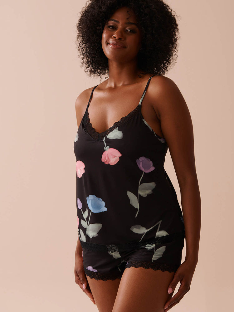La Vie En Rose Recycled Fibers Tulip Print Lace Trim Cami Top-picture-40