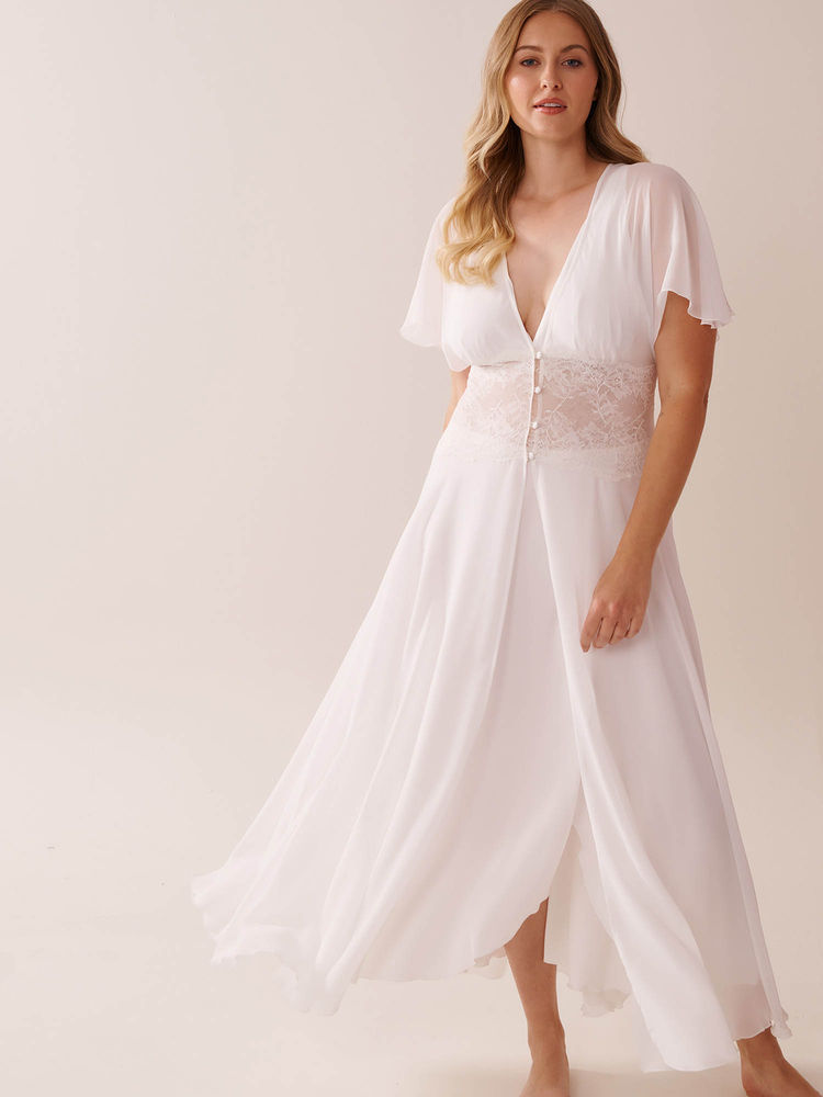 La Vie En Rose Chiffon and Lace Open Front Nightie-image-41