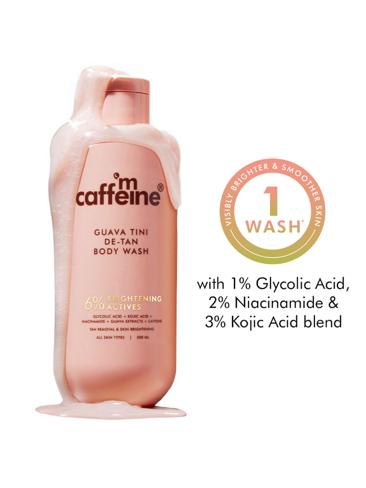 mCaffeine 1% Glycolic Acid Detan Body Wash, 5% Niacinamide-Kojic Acid Reduces Dark Spots & Brightens