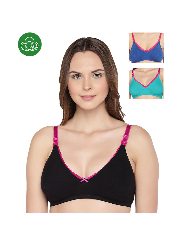 Inner Sense Organic Cotton Antimicrobial Laced Nursing Bra Pack of 3 - Multi-Color-picture-16