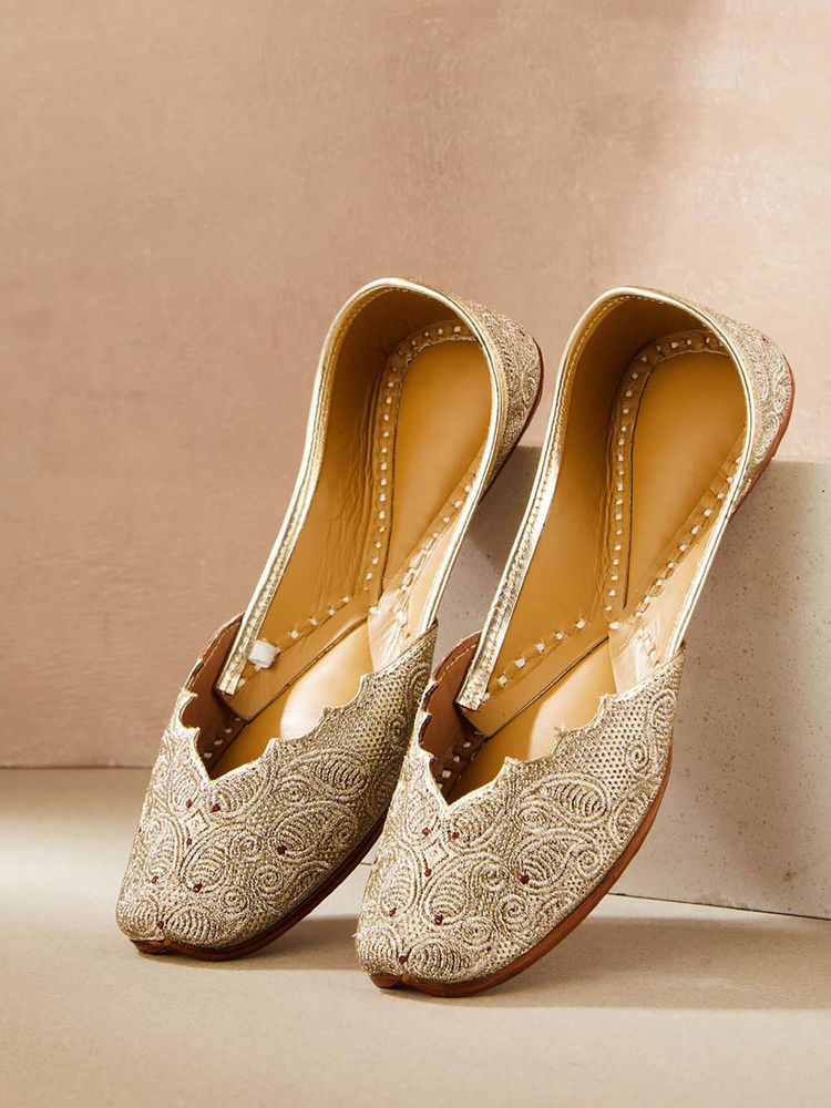 fabindia fashion Fabindia Copper Leather Hand Embroidered Juttis-picture-1