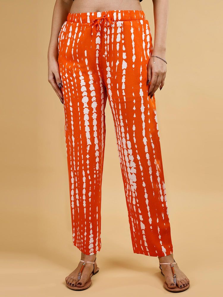 SOIE Womens Orange Pocket Supersoft Rayon Printed Pyjama-image-7