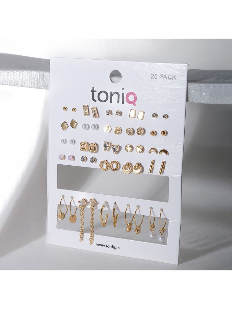 Toniq Gold Stud and Drop Earrings (Set of 25 Pairs)
