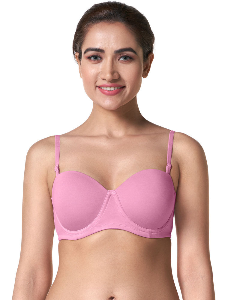 BLOSSOM Pink Cotton Lightly Padded Wired Strapless Bra-picture-15