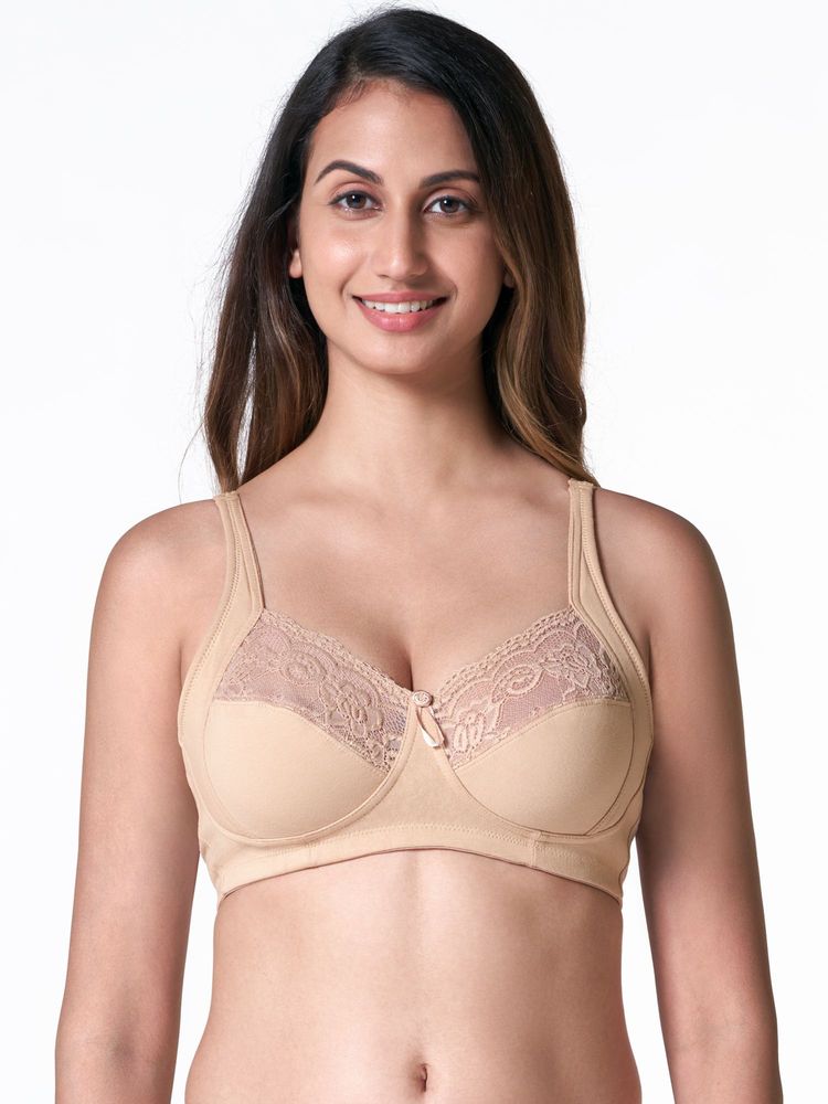 BLOSSOM Skin Cotton High Coverage Plus Size Wire Free Cushion Strap Lace Bra-picture-23