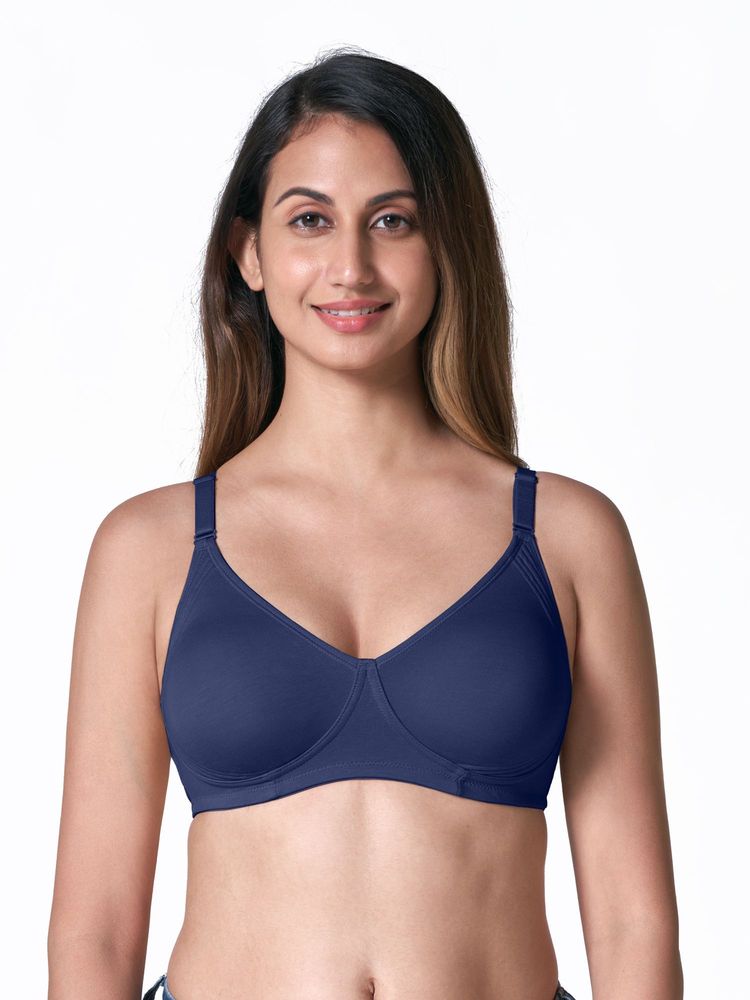 BLOSSOM Navy Blue Moulded Encircle Bra with Adjustable Straps-picture-28