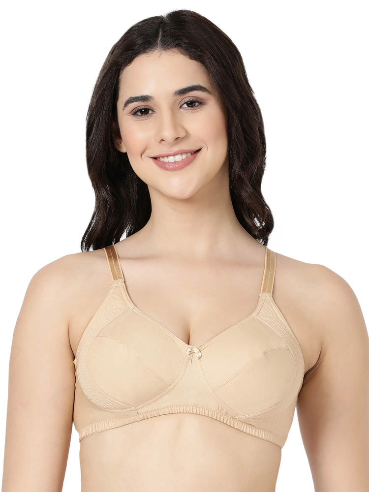 BLOSSOM Full Support Woven Cotton Beige Bra with Side Panel-picture-26