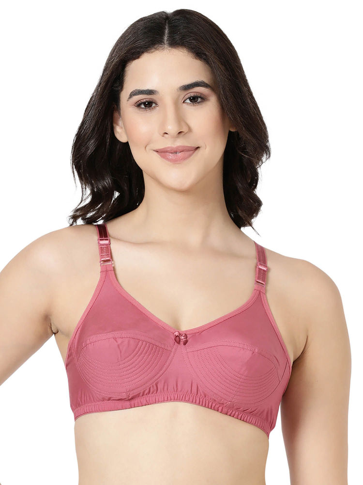 BLOSSOM Woven Cotton Seamed Full Support Everyday Pink Bra-picture-23