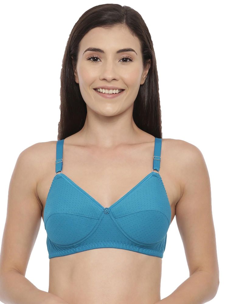 BLOSSOM Blended Cotton Pointelle Fabric Foam Padded Bra Lovely Pad Blue-picture-17
