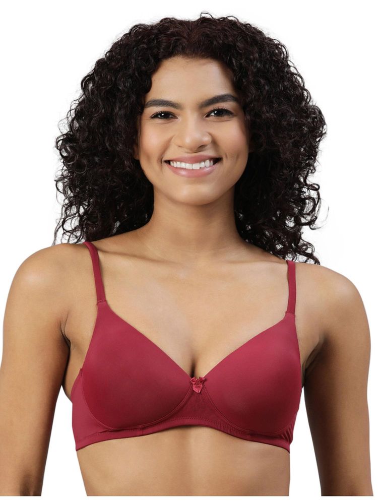 BLOSSOM Lightly Padded Polyamide Bra with Fabric-Covered Straps Maroon-picture-13