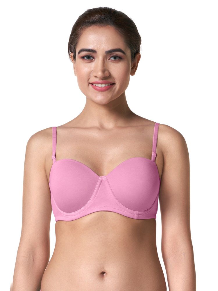 BLOSSOM Seamless Medium Coverage Padded Wired Balconette Bra Strapless Pink-picture-17