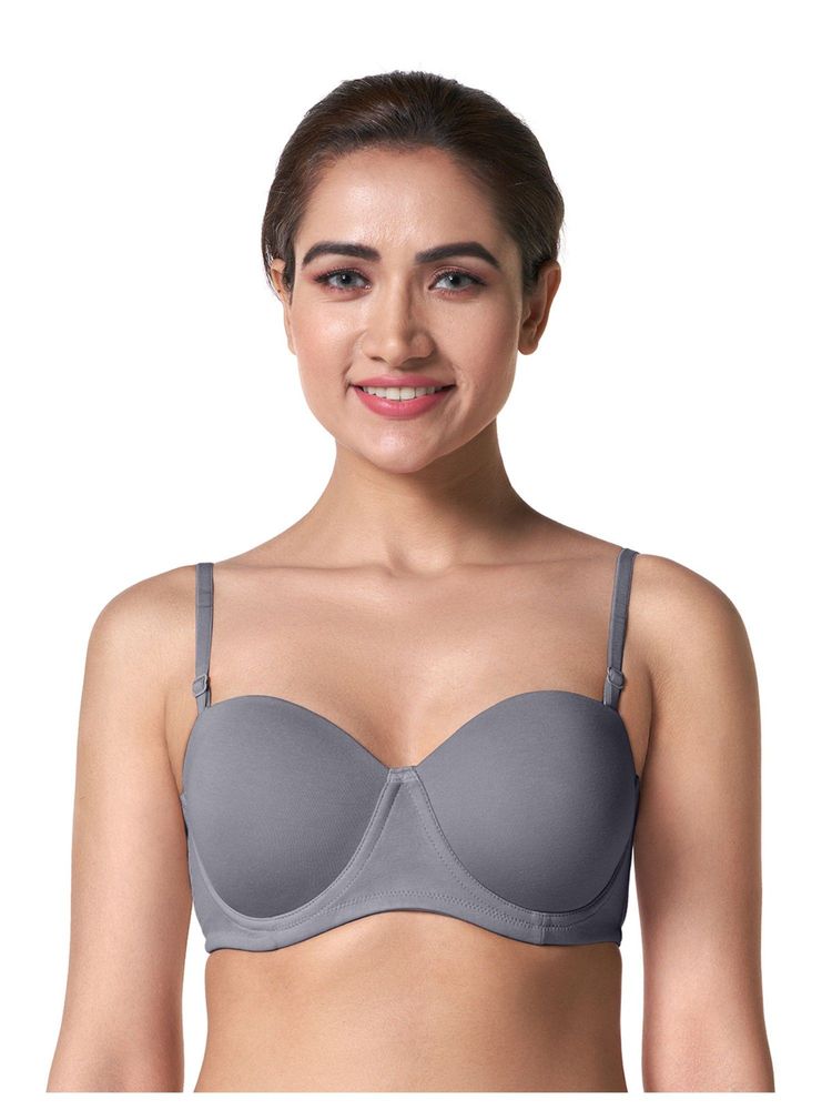 BLOSSOM Seamless Medium Coverage Padded Wired Balconette Bra Strapless Grey-picture-26