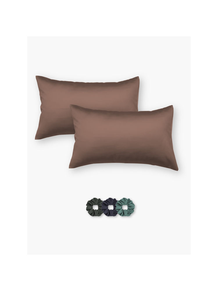 SEEVO Brown Satin Pillow Covers - 17 x 27 Inches (Set of 2) (Free Size)