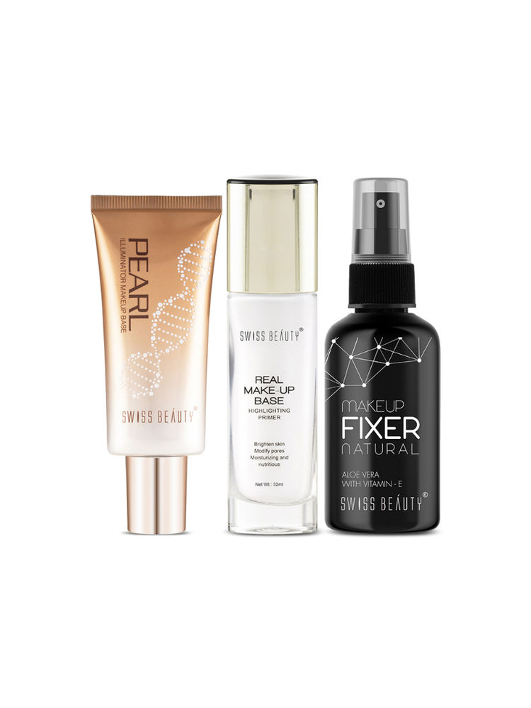 Swiss Beauty Highlighting Makeup Base + Pearl Primer + Makeup Fixer Combo