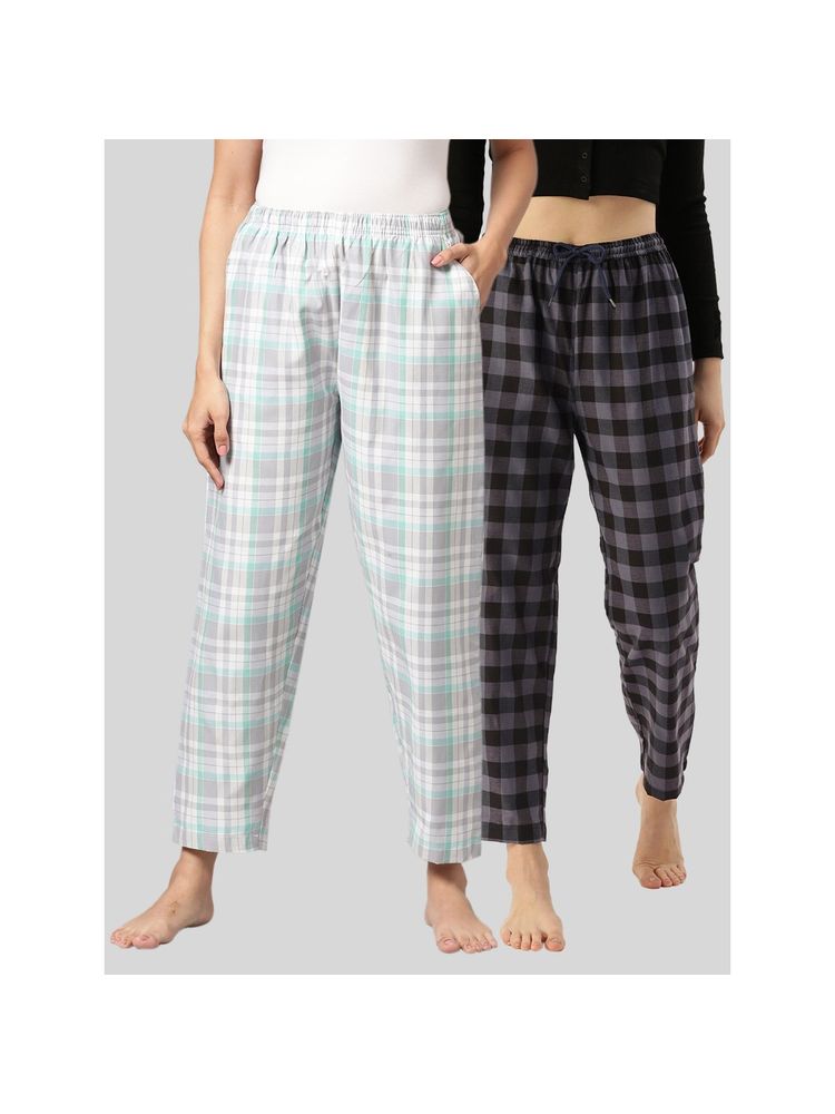 Kryptic Womens Multi Cotton Check Lounge Pajamas (Pack of 2)-picture-16