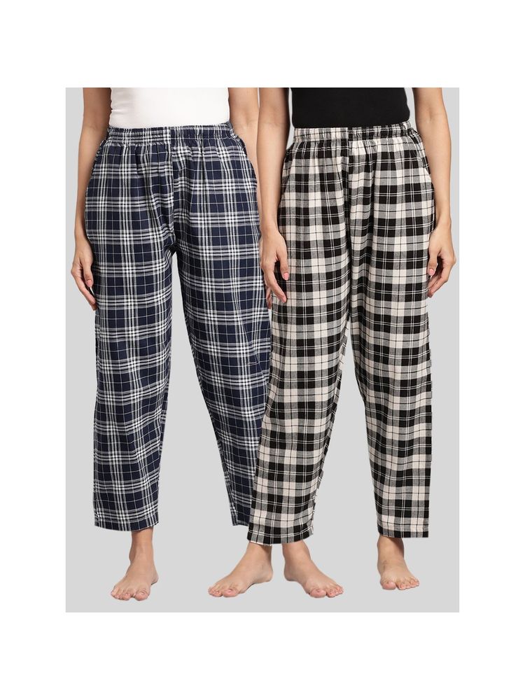Kryptic Womens Navy & Black Cotton Check Lounge Pajamas (Pack of 2)-picture-13