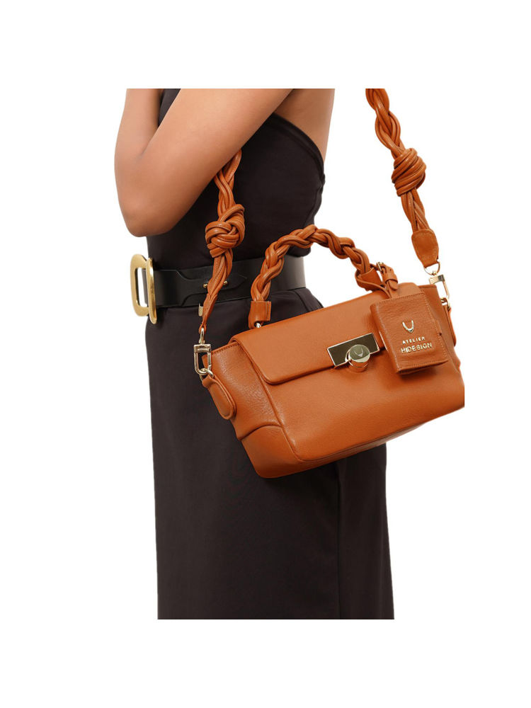 Hidesign Orange Solid Handheld Bag with Detachable Strap (Set of 2)-image-1
