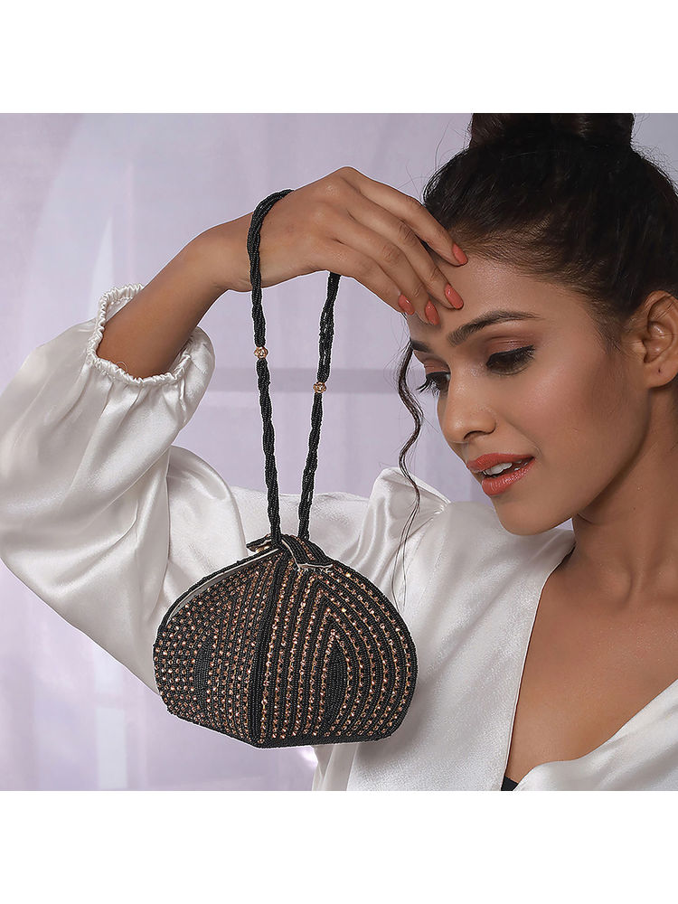 Aatmana Black & Gold-Toned Embellished Potli Bag-picture-12
