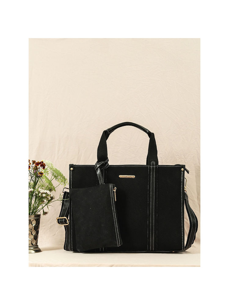 Bagsy Malone Black Canvas Luxe Aura Tote Bag with Pouch (Set of 2) - Travel Edition-image-10