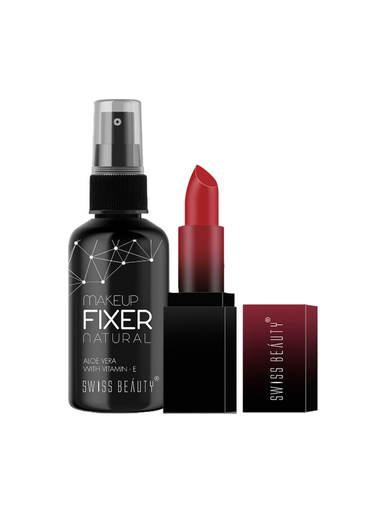 Swiss Beauty Lip & Face Combo - HD Matte Lipstick + Makeup Fixer