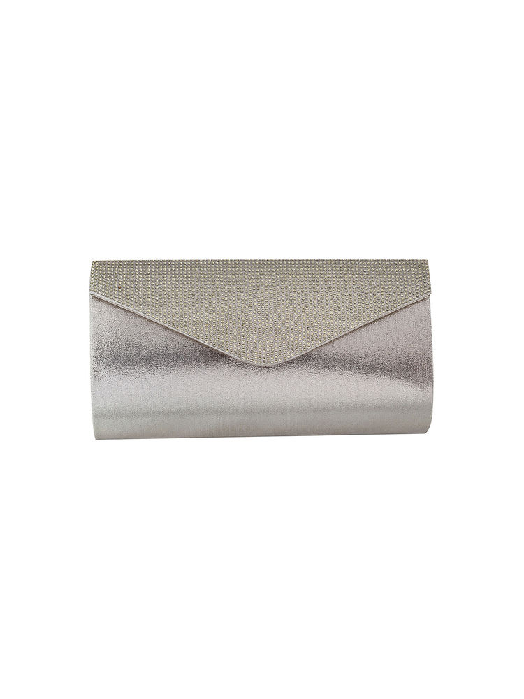 Mochi Silver Mirror Work Faux Leather Clutch-image-19
