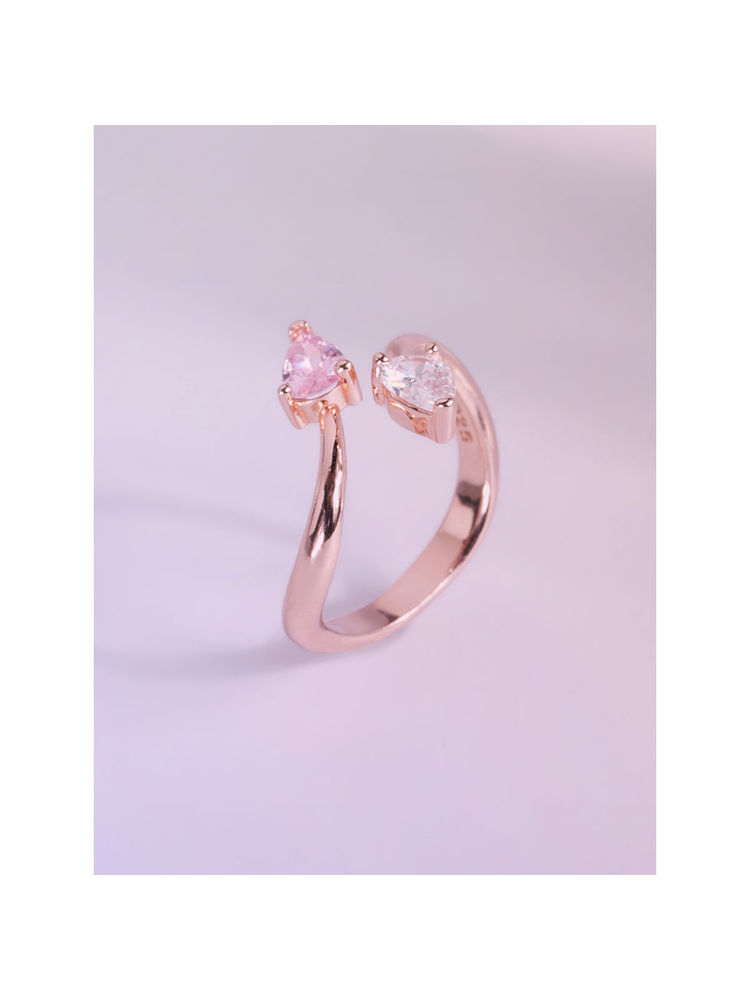Palmonas Womens 925 Sterling Silver Toi et Moi Pear Rose Gold Ring - Adjustable-picture-28