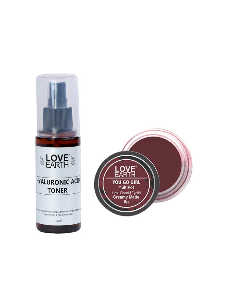 Love Earth Lip Tint & Cheek Tint You Go Girl + Hyaluronic Acid Toner