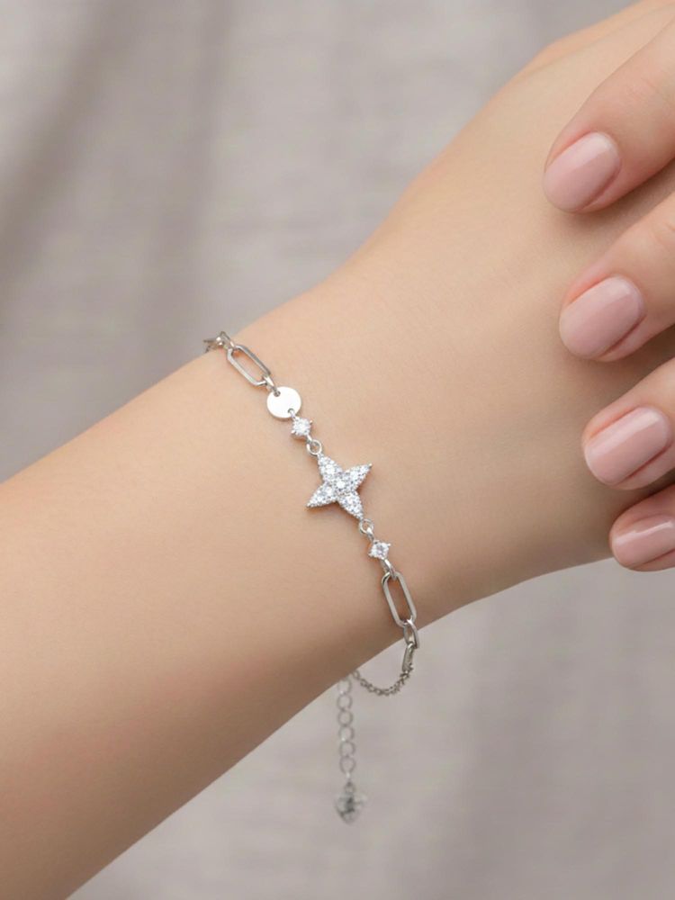 Axora Life Women 925 Sterling Silver Minimal Star Stone Charm Bracelet-image-17