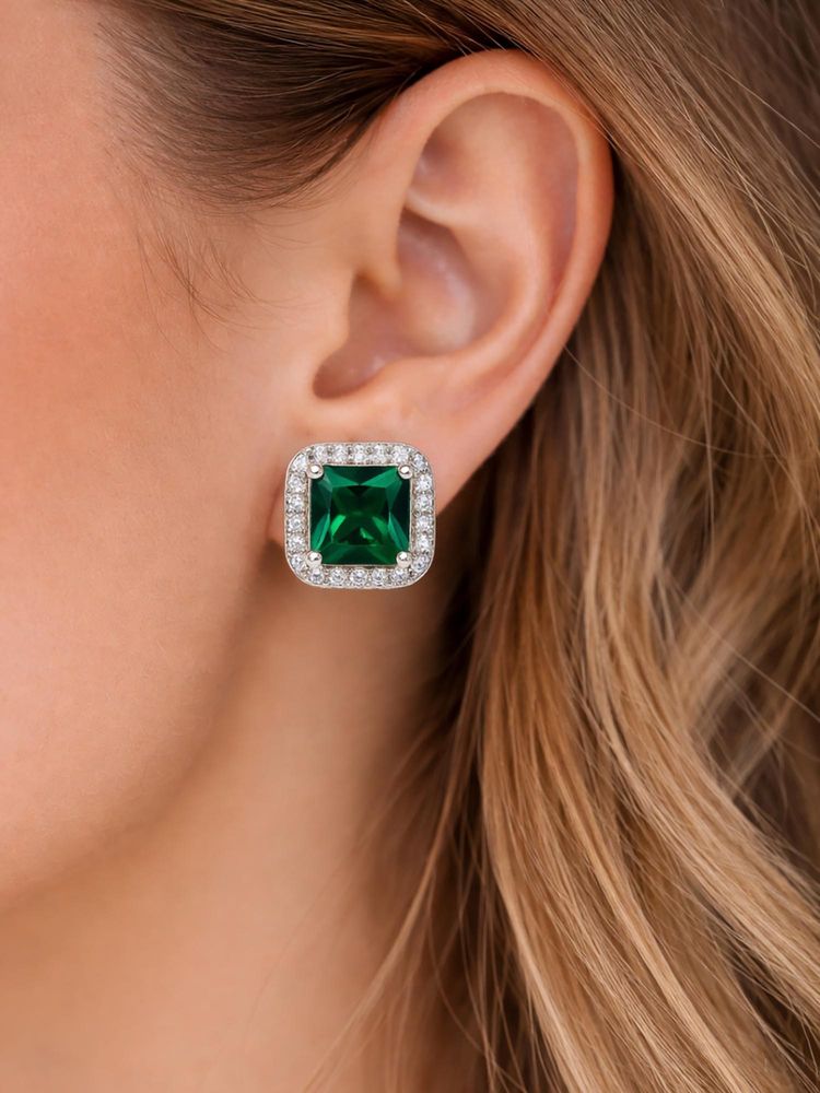 Axora Life Women 925 Sterling Silver Green Emerald Sparkle Stud Earrings-image-25