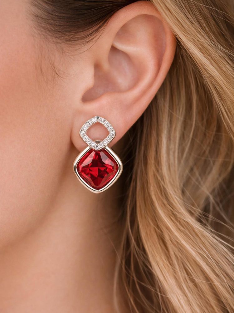 Axora Life Women 925 Sterling Silver Ruby Red Glow Drop Earrings-image-2