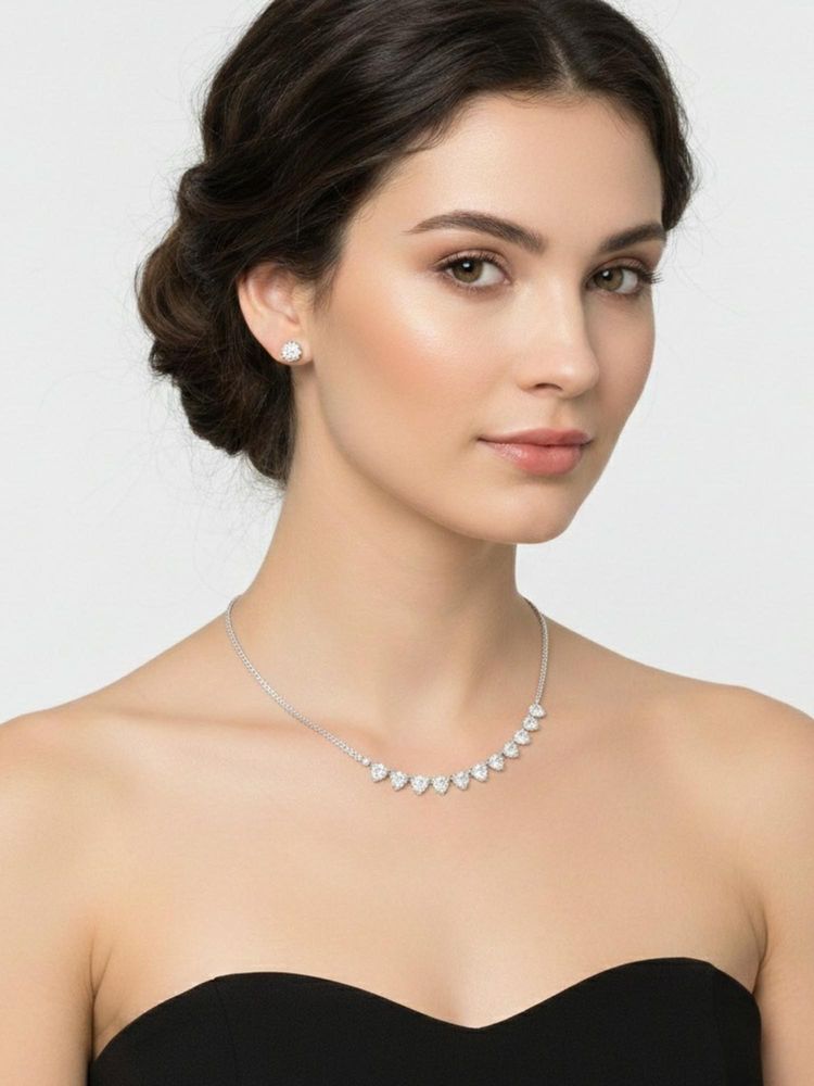 Axora Life Women 925 Sterling Silver Studded Necklace Set-image-21