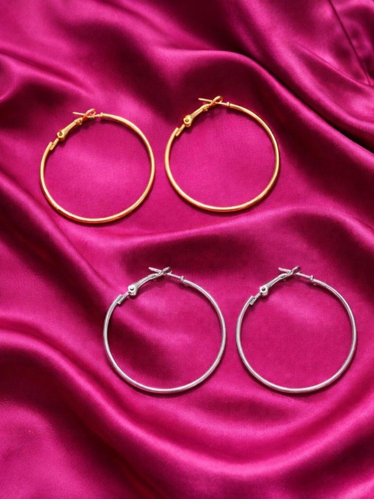 Accessher Women Gold-Silver Hoop Earrings (Pack of 2)-picture-12
