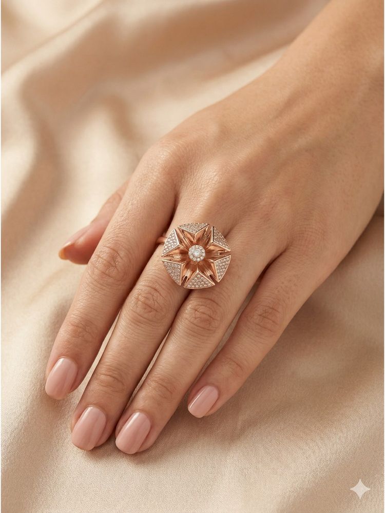 Adwitiya Women Rose Gold Plated 3D Geometric Starburst Adjustable Ring-picture-16