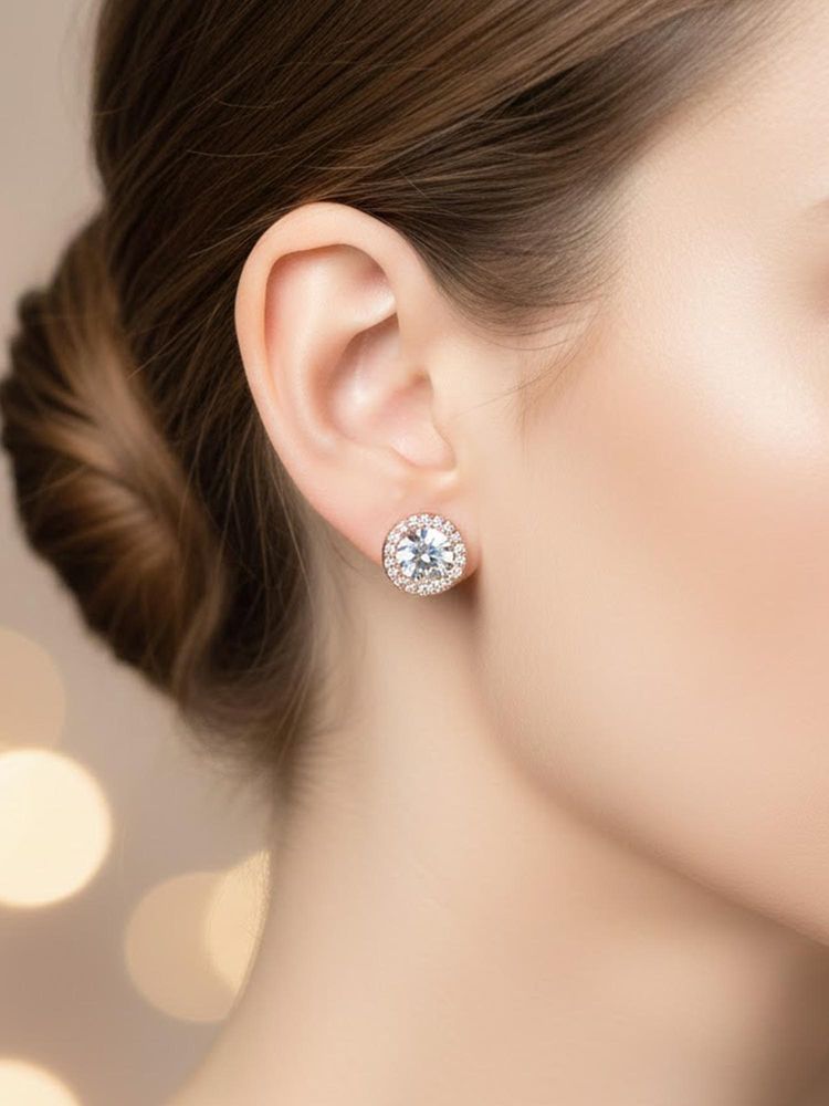 925 SILLER Women Eternal Glow Rose Gold Plated Halo Stud Earrings-picture-20