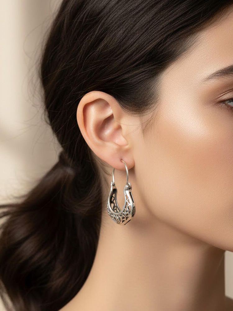 925 SILLER Women The Aria Cutout Silver Hoop Earrings-image-1