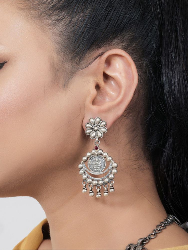 925 SILLER Women The Vedic Bloom Antique Temple Dangler Earrings-picture-12