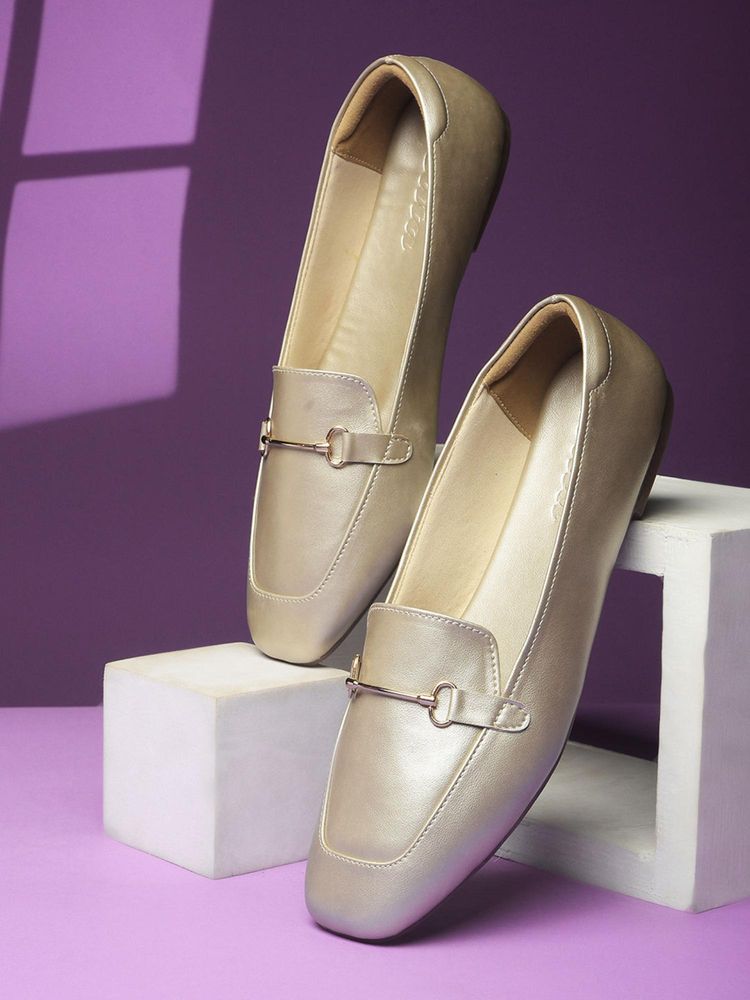 Bata Women Gold Loafers