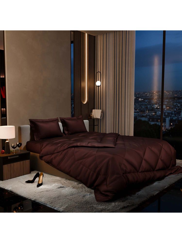 Stoa Paris Date Night Chocolate Brown Satin Double Comforter-image-16