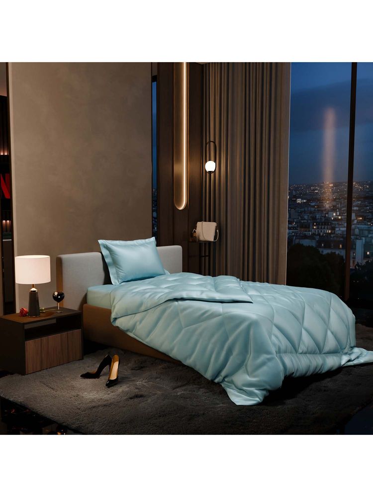 Stoa Paris Date Night Blue Satin Single Comforter-image-4
