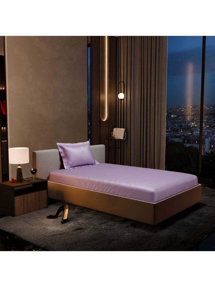 Stoa Paris Lavender Satin Single Fitted Bedsheet with Pillow Cover-image-16
