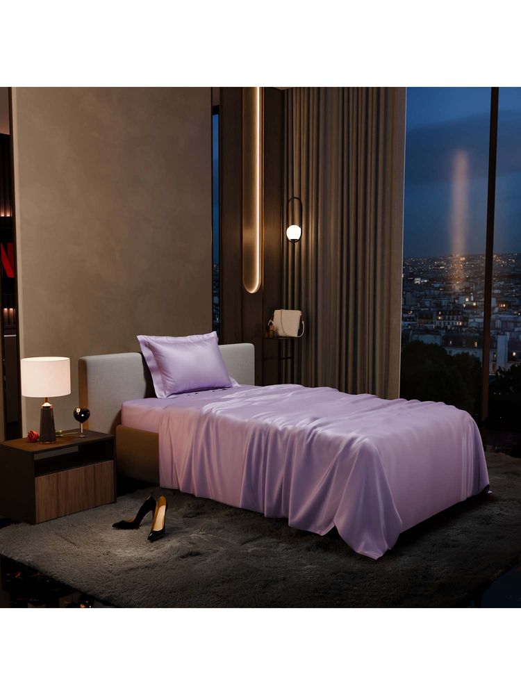 Stoa Paris Lavender Flat Single Satin Bedsheet with 1 Pillow Cover-picture-14