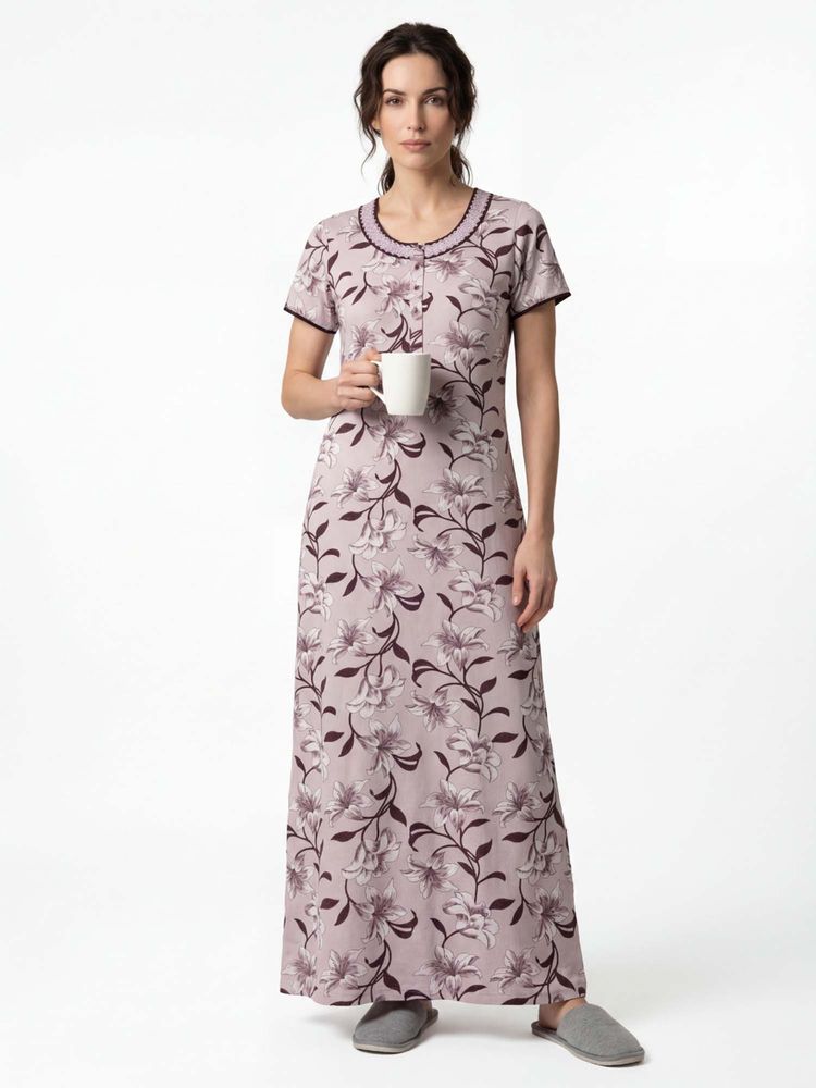 Sweet Dreams Women'S Elegant Floral Lily Printed Full Length Nightdress.-picture-25