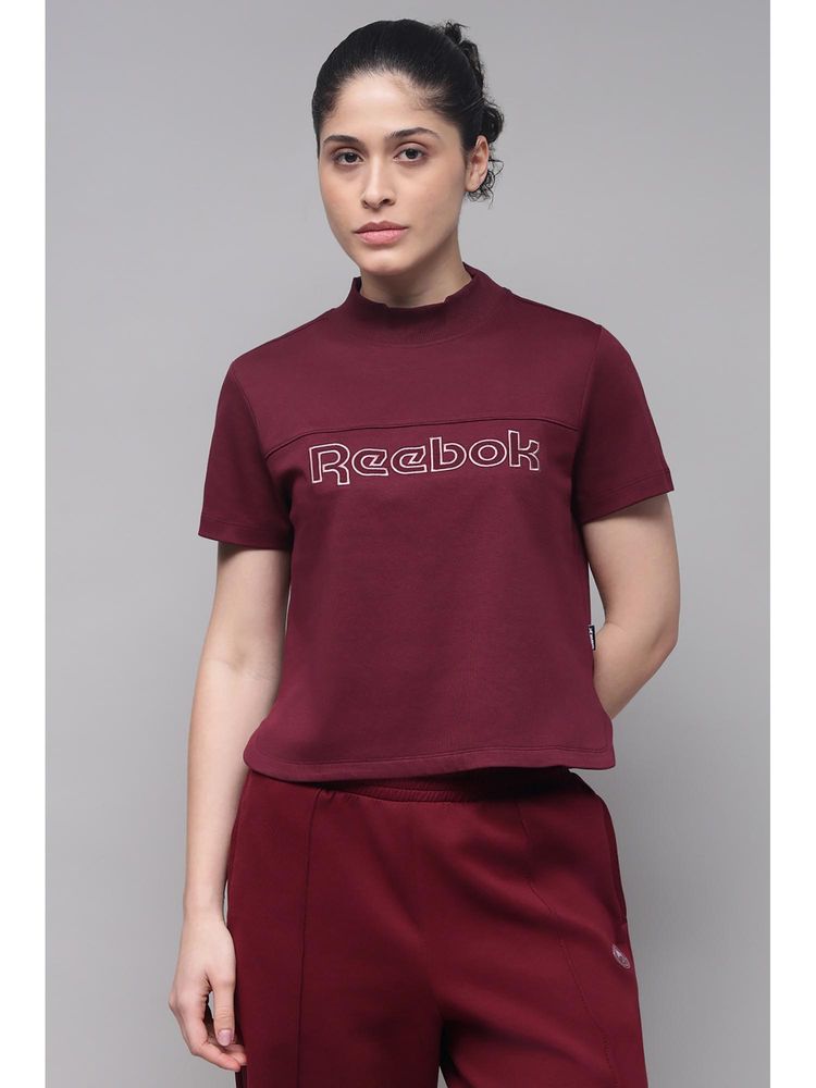 Reebok Women High Neck Maroon T-Shirt-picture-16
