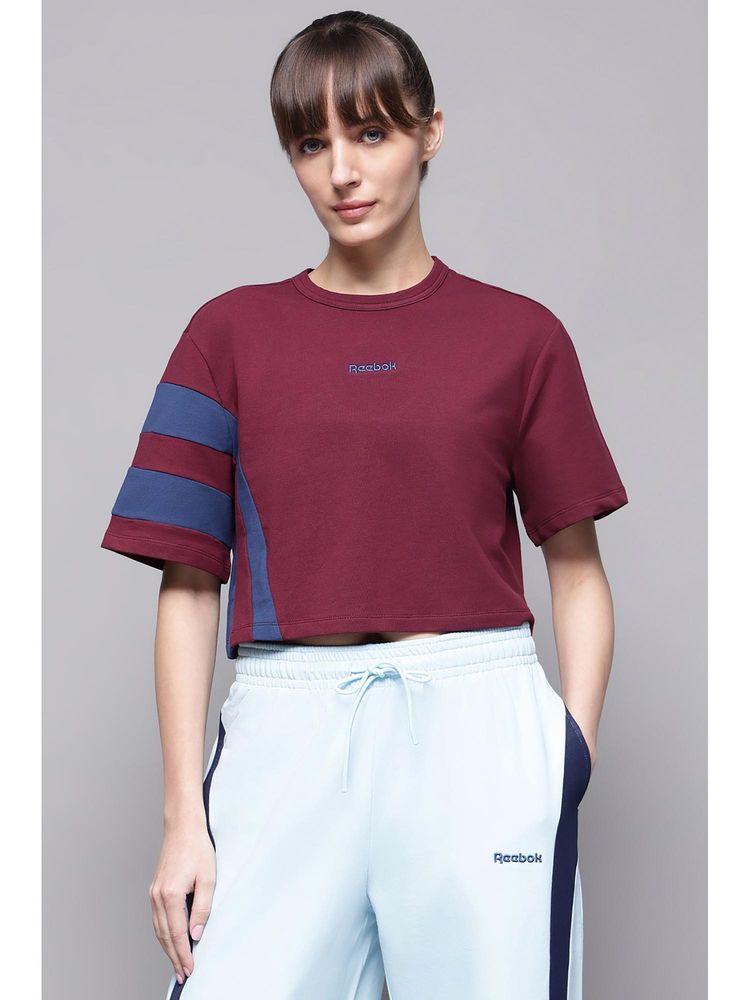 Reebok Women Round Neck Maroon Crop T-Shirt-picture-25